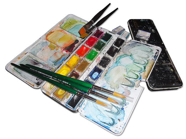 Aquarellkasten (Farben und Pinsel)